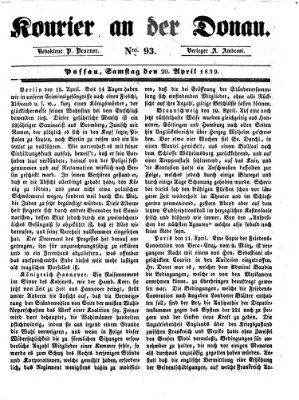 Kourier an der Donau (Donau-Zeitung) Samstag 20. April 1839