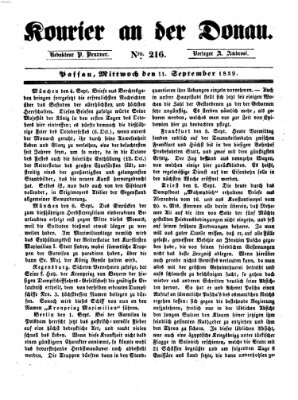 Kourier an der Donau (Donau-Zeitung) Mittwoch 11. September 1839