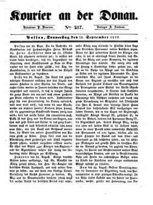 Kourier an der Donau (Donau-Zeitung) Donnerstag 12. September 1839