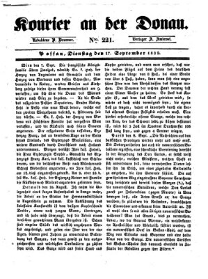 Kourier an der Donau (Donau-Zeitung) Dienstag 17. September 1839