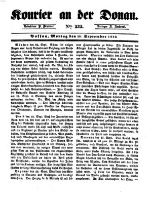 Kourier an der Donau (Donau-Zeitung) Montag 30. September 1839