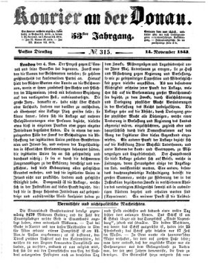 Kourier an der Donau (Donau-Zeitung) Dienstag 14. November 1843