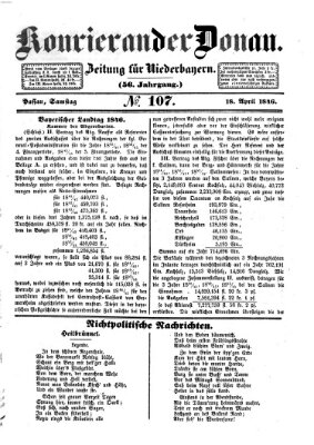 Kourier an der Donau (Donau-Zeitung) Samstag 18. April 1846