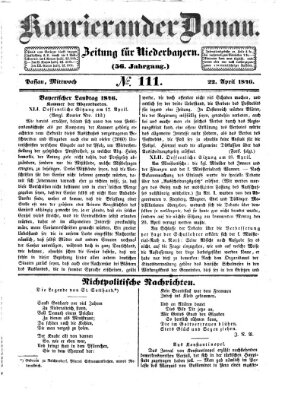 Kourier an der Donau (Donau-Zeitung) Wednesday 22. April 1846