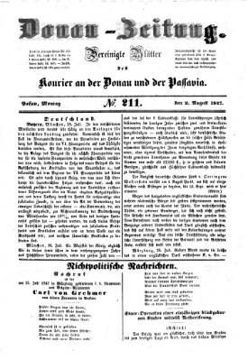 Donau-Zeitung Montag 2. August 1847