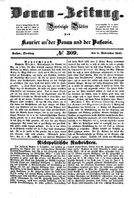 Donau-Zeitung Dienstag 9. November 1847