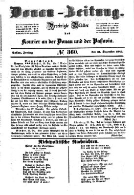 Donau-Zeitung Freitag 31. Dezember 1847