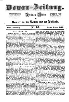 Donau-Zeitung Donnerstag 15. Februar 1849