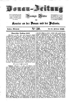 Donau-Zeitung Mittwoch 21. Februar 1849