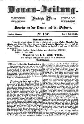 Donau-Zeitung Montag 9. Juli 1849