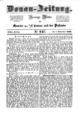 Donau-Zeitung Freitag 7. September 1849