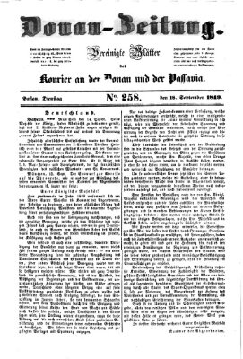 Donau-Zeitung Dienstag 18. September 1849