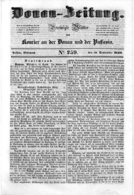 Donau-Zeitung Mittwoch 19. September 1849