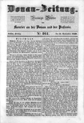 Donau-Zeitung Freitag 21. September 1849