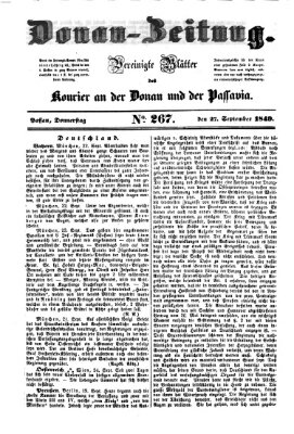 Donau-Zeitung Donnerstag 27. September 1849