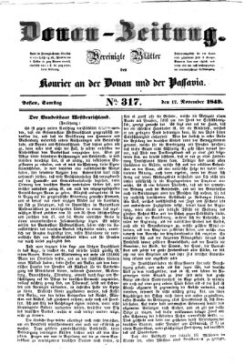 Donau-Zeitung Samstag 17. November 1849