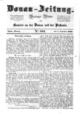 Donau-Zeitung Montag 3. Dezember 1849