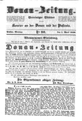 Donau-Zeitung Montag 1. April 1850