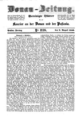 Donau-Zeitung Freitag 9. August 1850