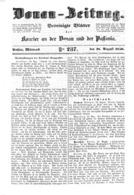 Donau-Zeitung Mittwoch 28. August 1850