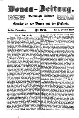 Donau-Zeitung Donnerstag 3. Oktober 1850