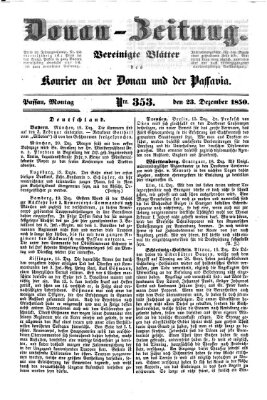 Donau-Zeitung Montag 23. Dezember 1850