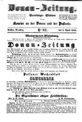 Donau-Zeitung Dienstag 1. April 1851