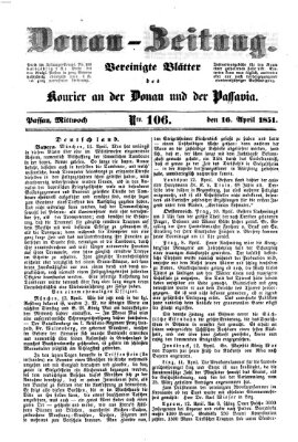 Donau-Zeitung Mittwoch 16. April 1851