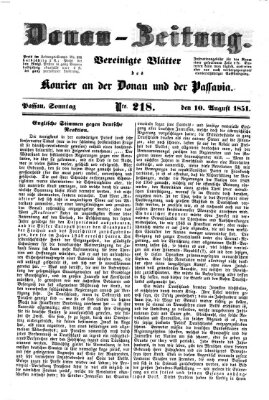 Donau-Zeitung Sonntag 10. August 1851