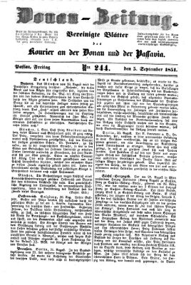 Donau-Zeitung Freitag 5. September 1851