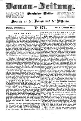 Donau-Zeitung Donnerstag 2. Oktober 1851