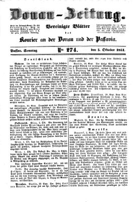 Donau-Zeitung Sonntag 5. Oktober 1851