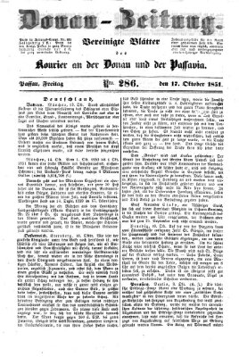 Donau-Zeitung Freitag 17. Oktober 1851