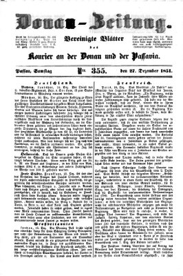 Donau-Zeitung Samstag 27. Dezember 1851