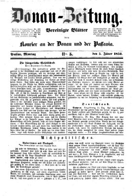 Donau-Zeitung Montag 5. Januar 1852