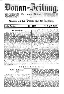 Donau-Zeitung Freitag 2. Juli 1852