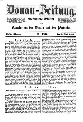 Donau-Zeitung Montag 5. Juli 1852