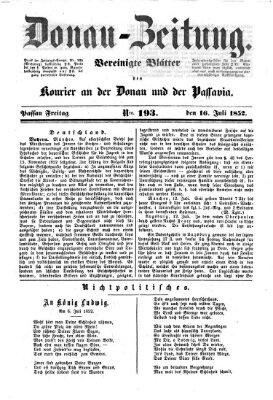 Donau-Zeitung Freitag 16. Juli 1852