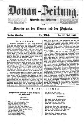 Donau-Zeitung Samstag 17. Juli 1852