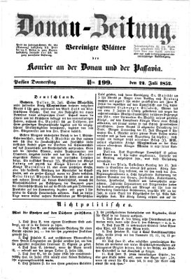 Donau-Zeitung Donnerstag 22. Juli 1852