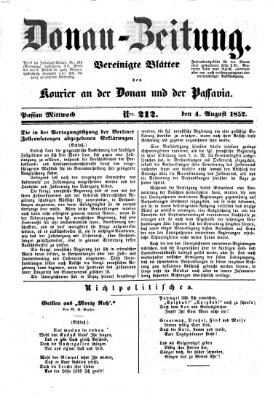 Donau-Zeitung Mittwoch 4. August 1852