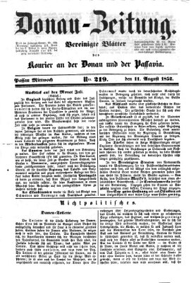 Donau-Zeitung Mittwoch 11. August 1852