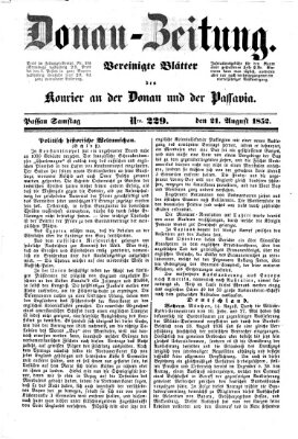 Donau-Zeitung Samstag 21. August 1852