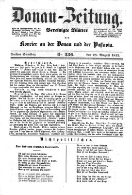 Donau-Zeitung Samstag 28. August 1852