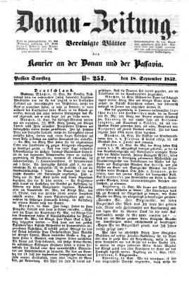 Donau-Zeitung Samstag 18. September 1852
