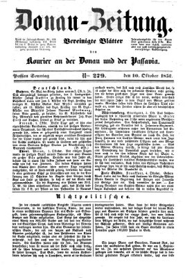 Donau-Zeitung Sonntag 10. Oktober 1852