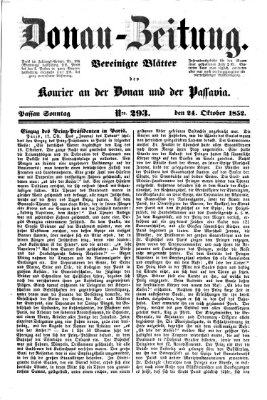 Donau-Zeitung Sonntag 24. Oktober 1852