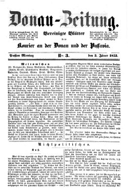 Donau-Zeitung Montag 3. Januar 1853