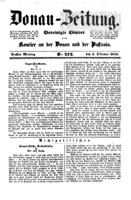 Donau-Zeitung Montag 3. Oktober 1853