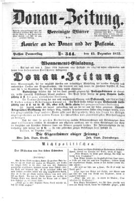 Donau-Zeitung Donnerstag 15. Dezember 1853